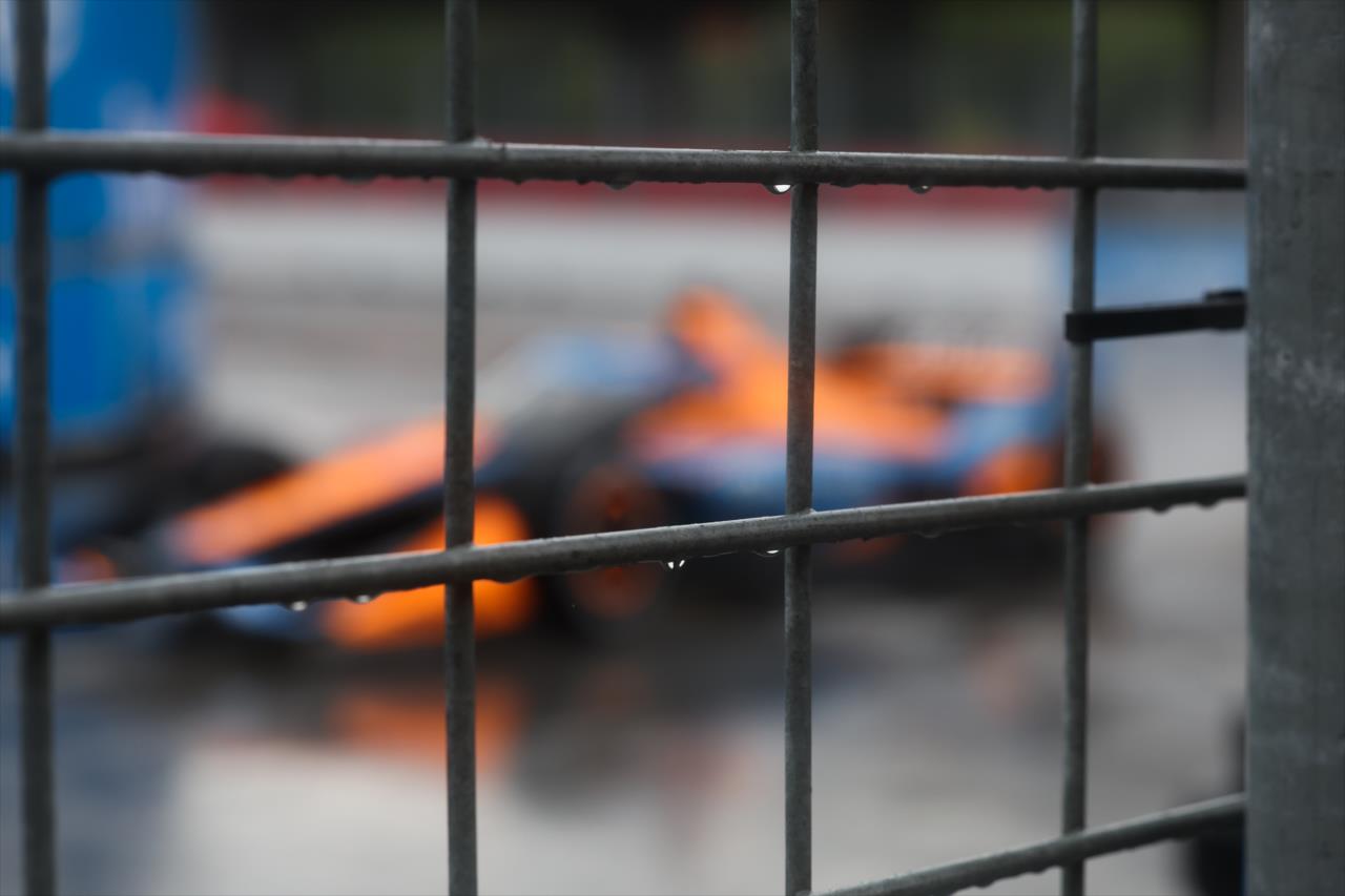 Rain drops on fencing during a wet session - Honda Indy Toronto - By: Chris Owens -- Photo by: Chris Owens
